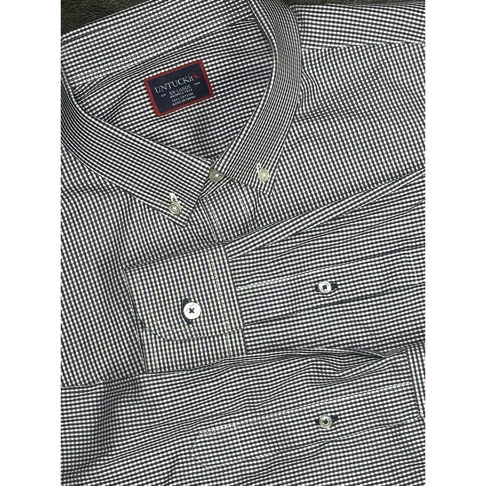 UNTUCKit Men's Size XXL Long Sleeve Black Burgundy Check Plaid Button Down Shirt